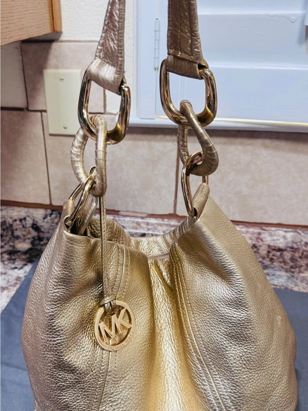 Michael Kors Metallic Champagne Leather Shoulder Bag